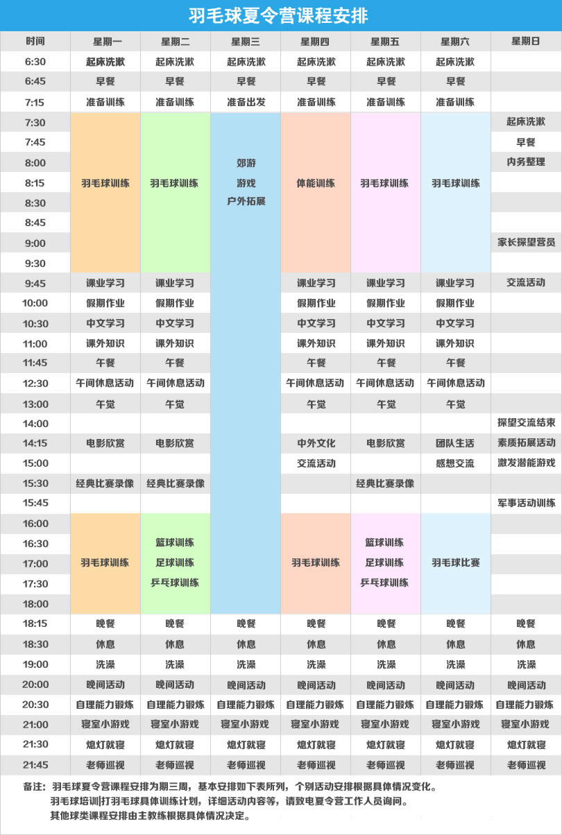 2018上海羽毛球夏令营营期安排