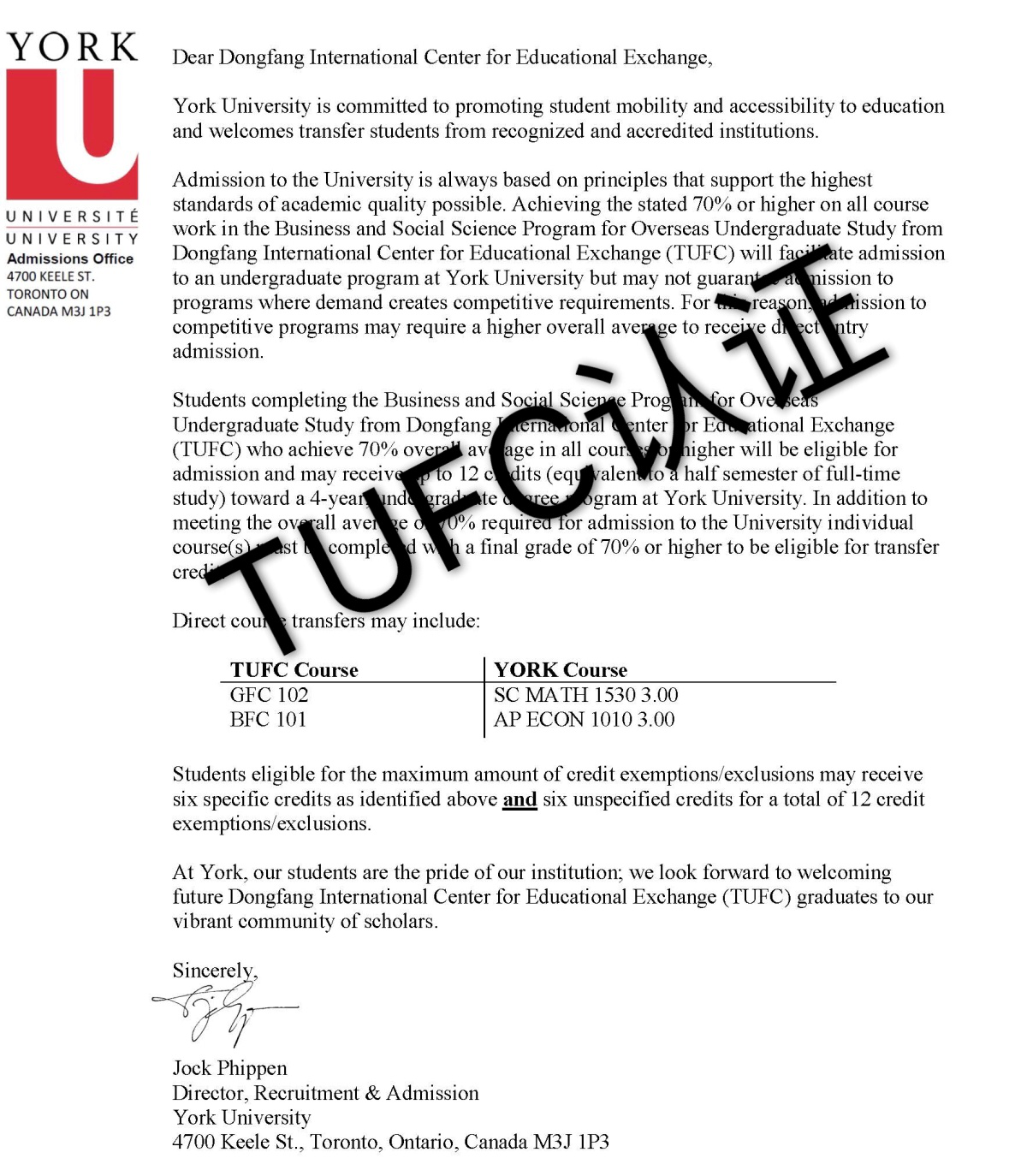 TUFC加拿大本科学分豁免项目