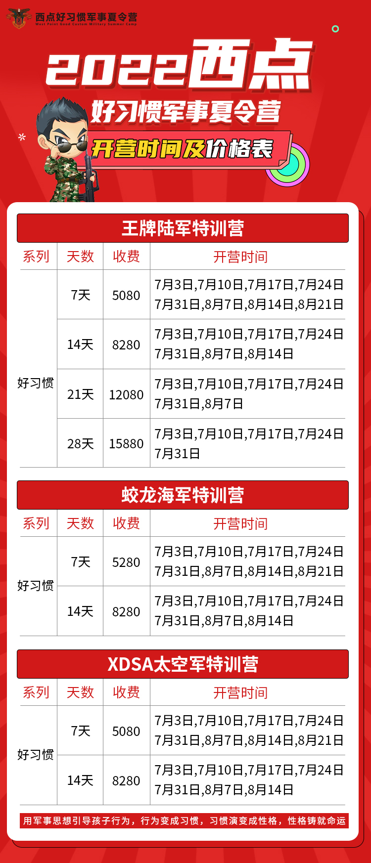 2022年上海西点军事夏令营开营时间及价格表