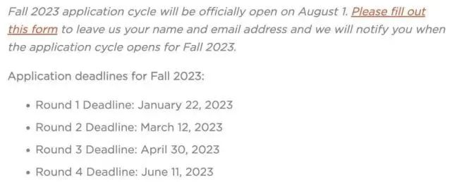 美國(guó)部分高校公布23Fall申請(qǐng)日期公告