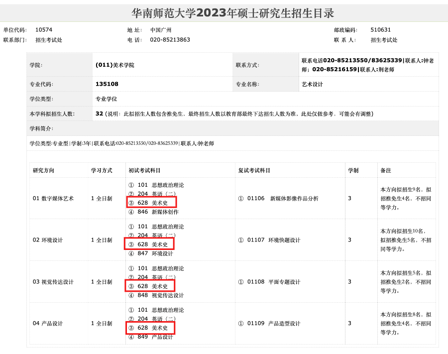 2023年华南师范大学艺术设计类专业招生目录