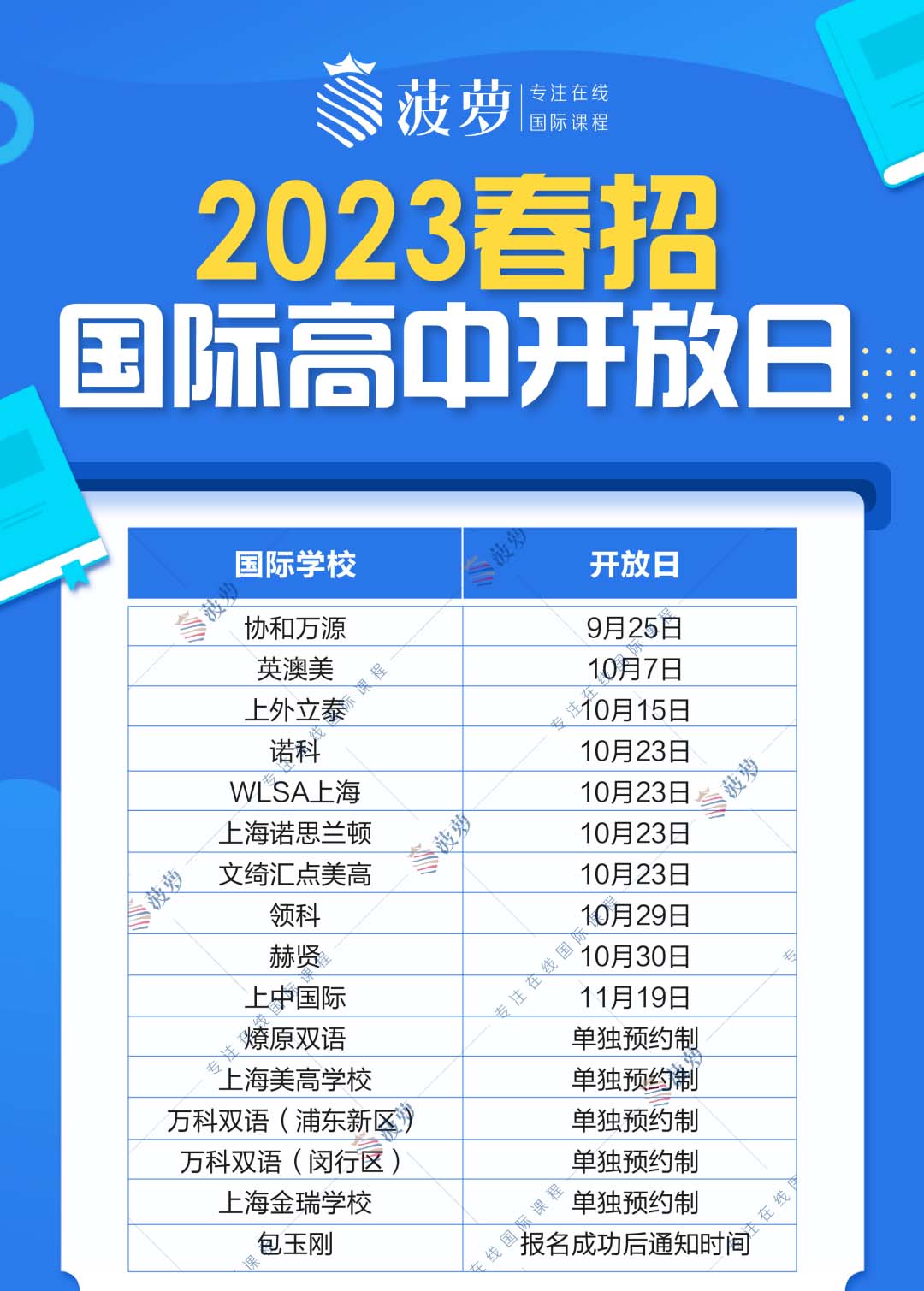 2023上海春招国际学校开放日一览