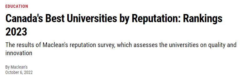 2023麥考林加拿大大學排名名單出爐