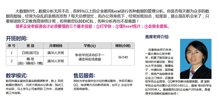 【陈文卫教育】EXCEL高级统计暑假班